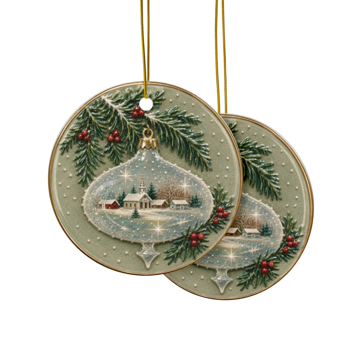 Vintage Glass Ornament Christmas Card Art Ornaments, 2-Side Print, (1pc, 3pcs, 5pcs, 10pcs)