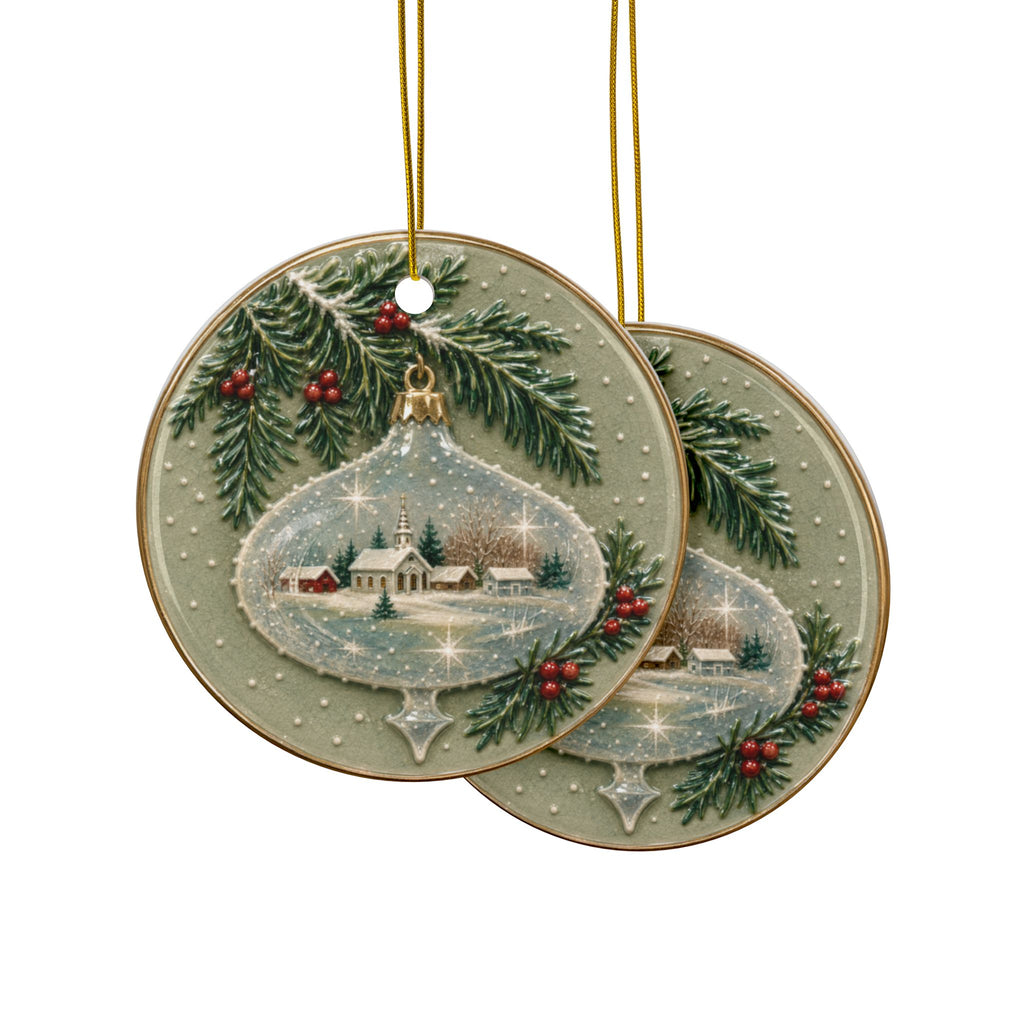 Vintage Glass Ornament Christmas Card Art Ornaments, 2-Side Print, (1pc, 3pcs, 5pcs, 10pcs)
