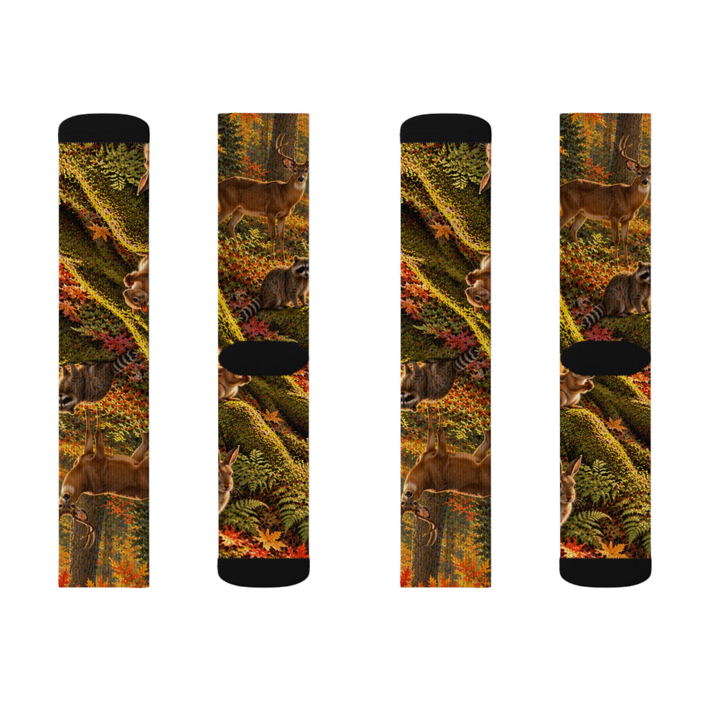 Autumn Woodland Crew Socks — Fall Forest Animal Sublimation Socks
