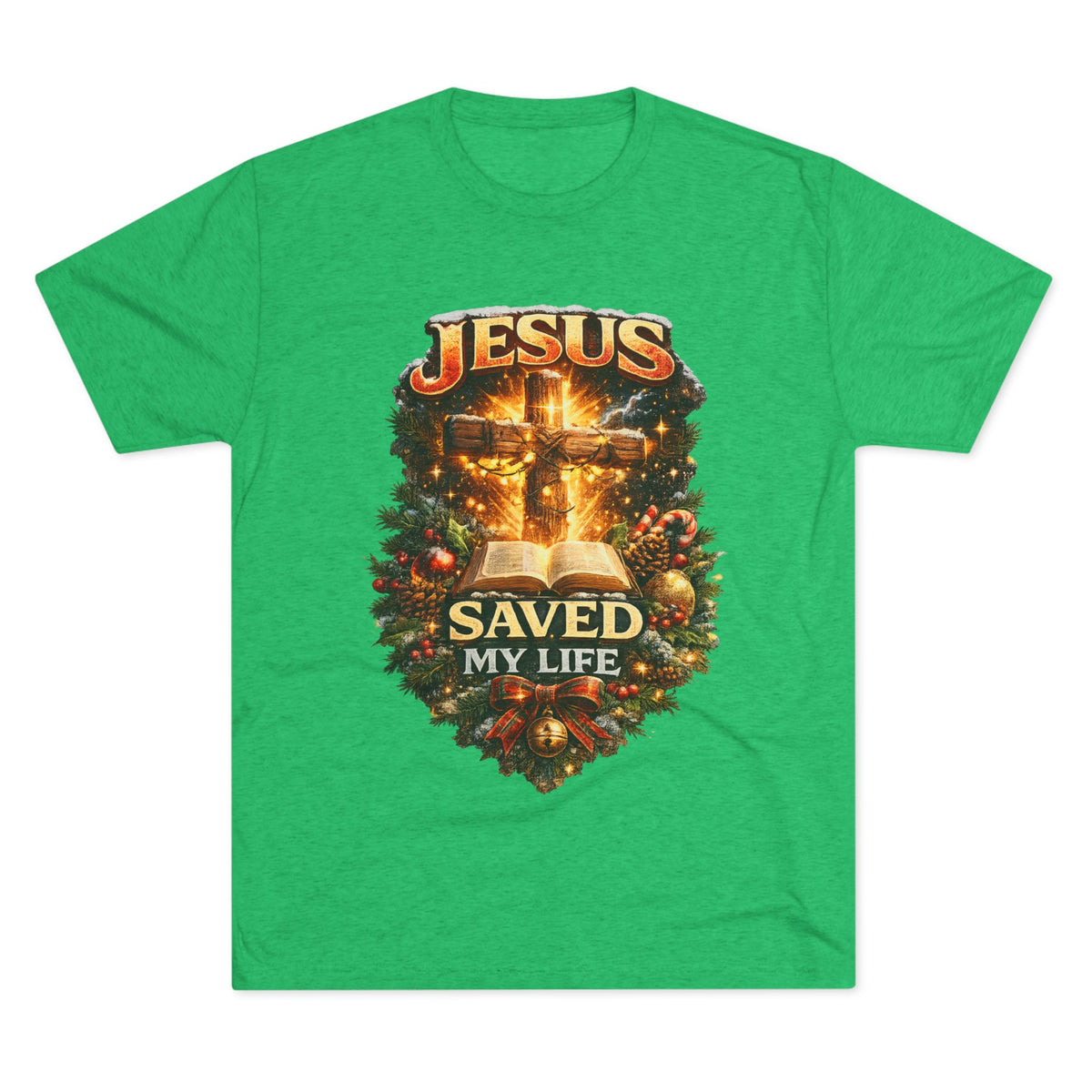 Jesus Saved My Life T-Shirt | Christian Cross Bible Christmas Wreath