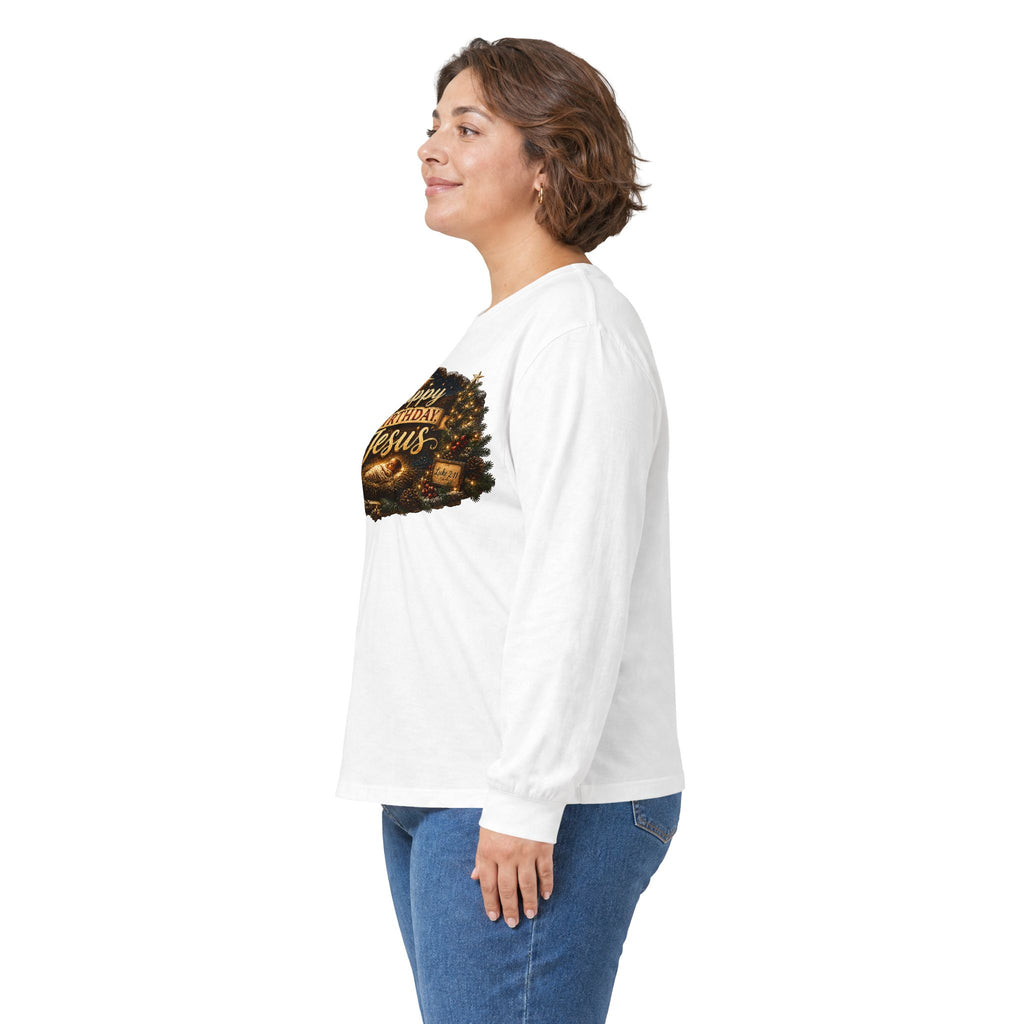 Happy Birthday Jesus Long Sleeve Tee | Nativity Christmas Religious Tee