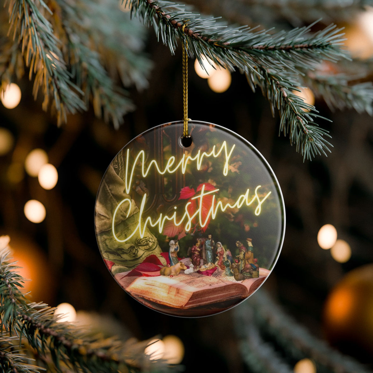 Merry Christmas Nativity Ceramic Decoration Ornament, (1pc)