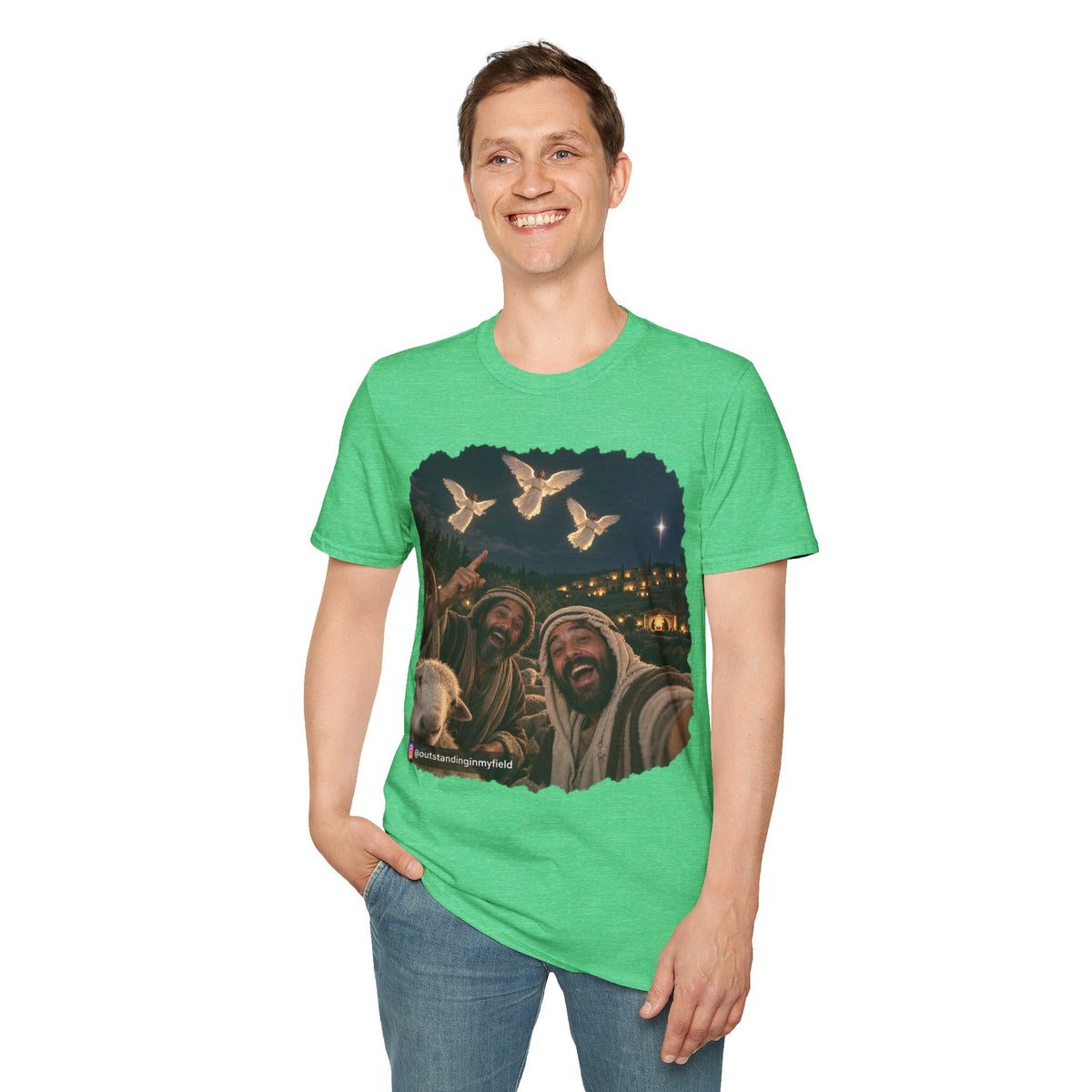 Shepherds Outstanding in the Field Christian Humor Unisex Softstyle Christmas T-Shirt