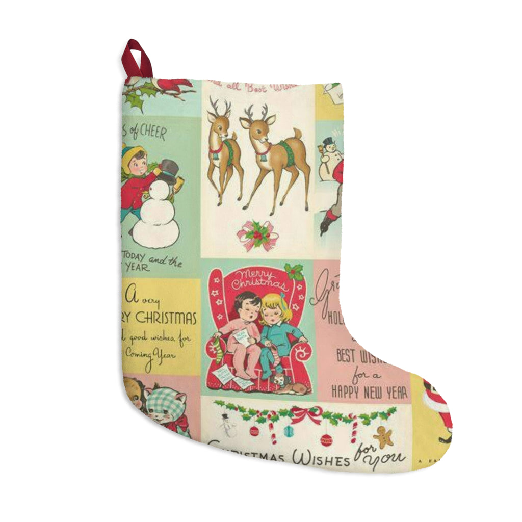 Vintage Christmas Postcard Stocking Christmas Stocking | Retro Holiday Cards Print