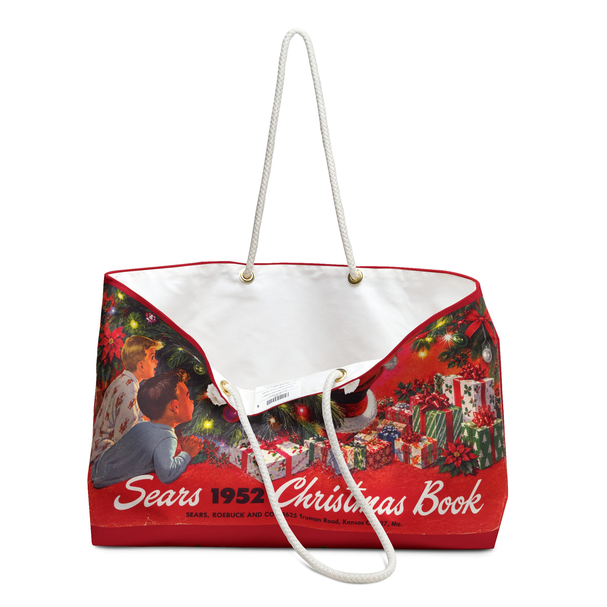 Vintage Sears 1952 Christmas Book Weekender Bag — Retro Santa Holiday Travel Tote