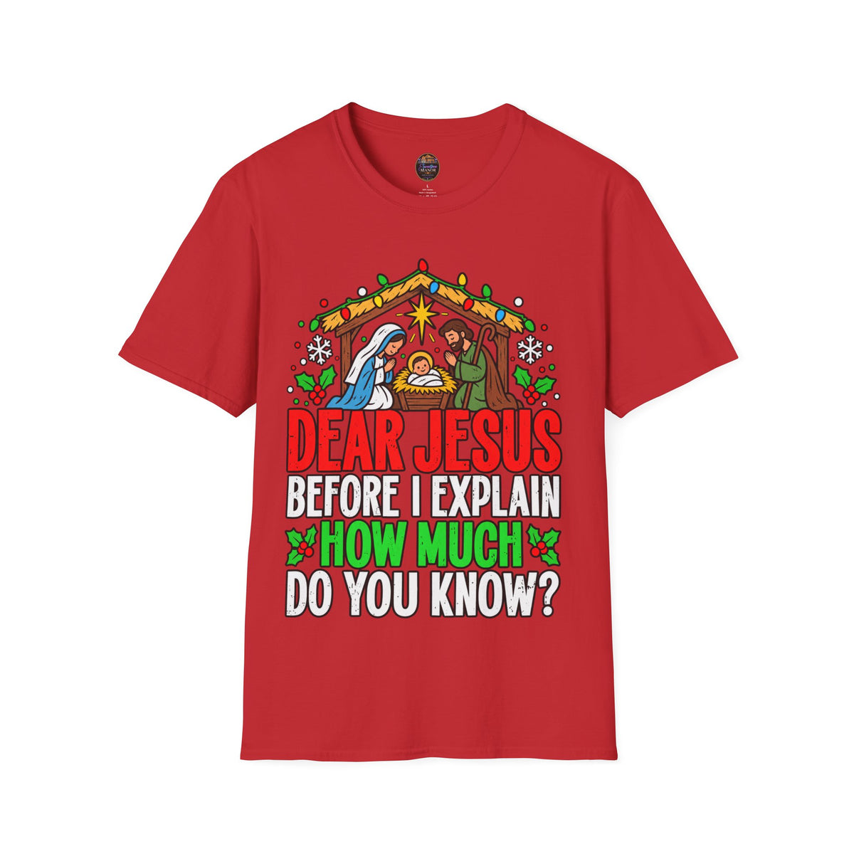 Dear Jesus Nativity Illustration T-Shirt | Humorous Religious Christmas Tee