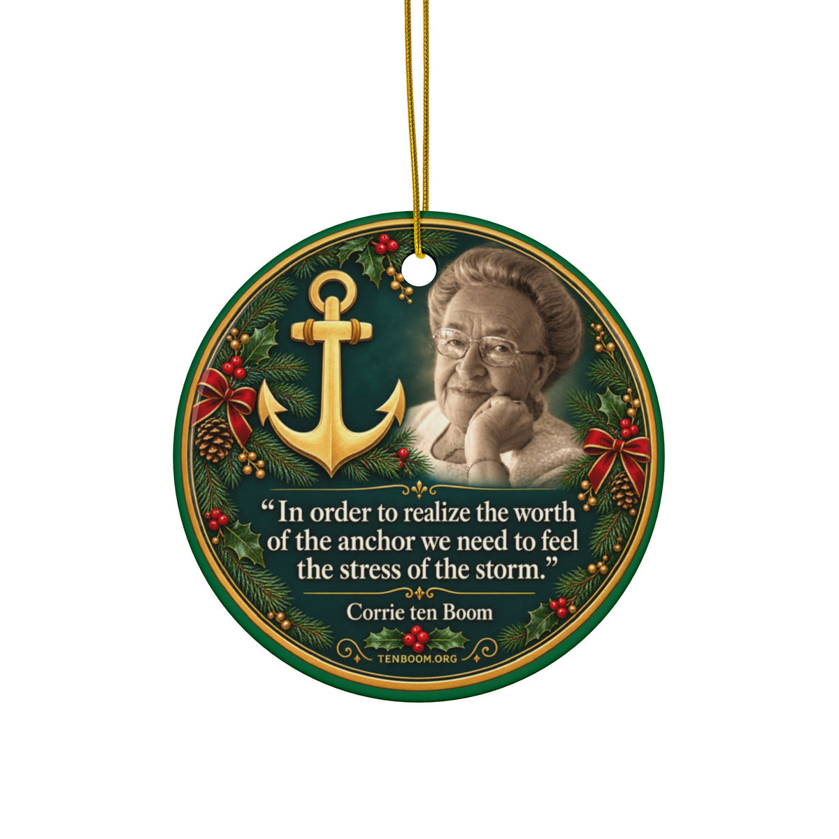 Anchor Quote Ceramic Ornament | Corrie Ten Boom inspirational Christmas ornament