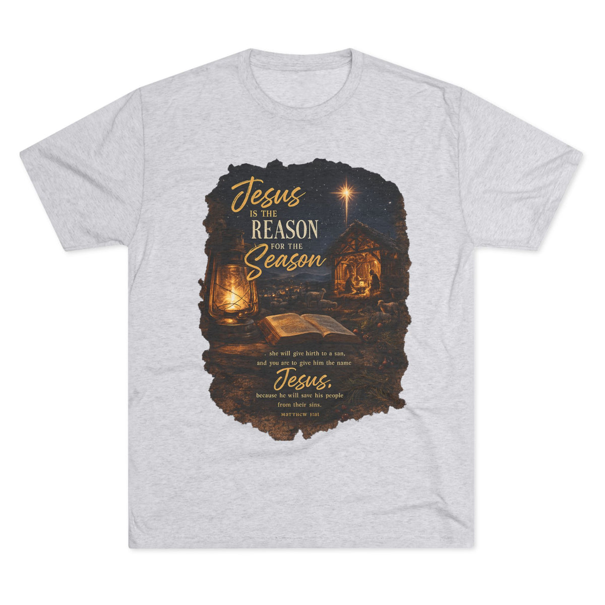 Jesus Is the Reason Season T-Shirt | Nativity Lantern Christmas Tee