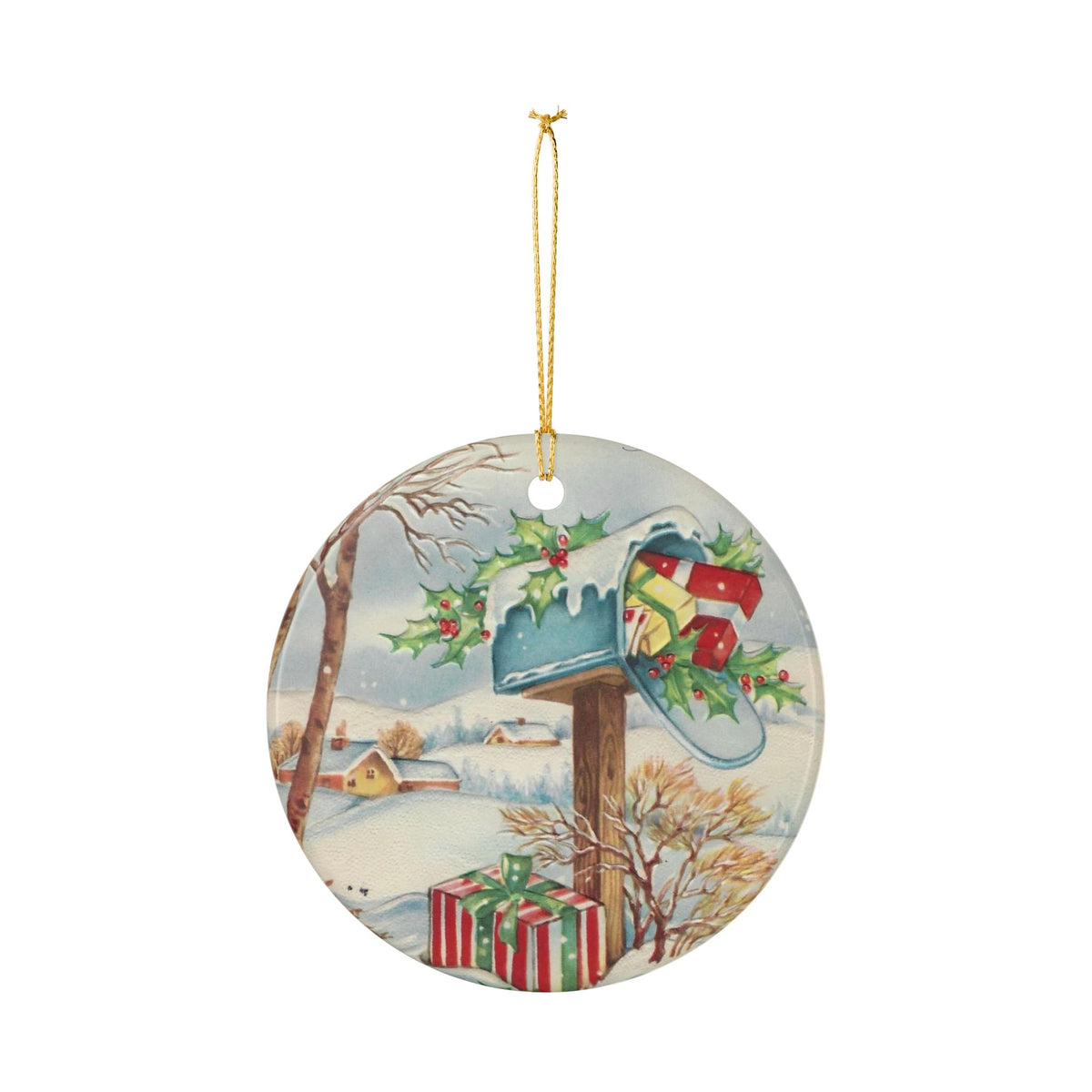 Vintage 1930s Christmas Mailboxes Ceramic Decoration Ornament, (1pc)