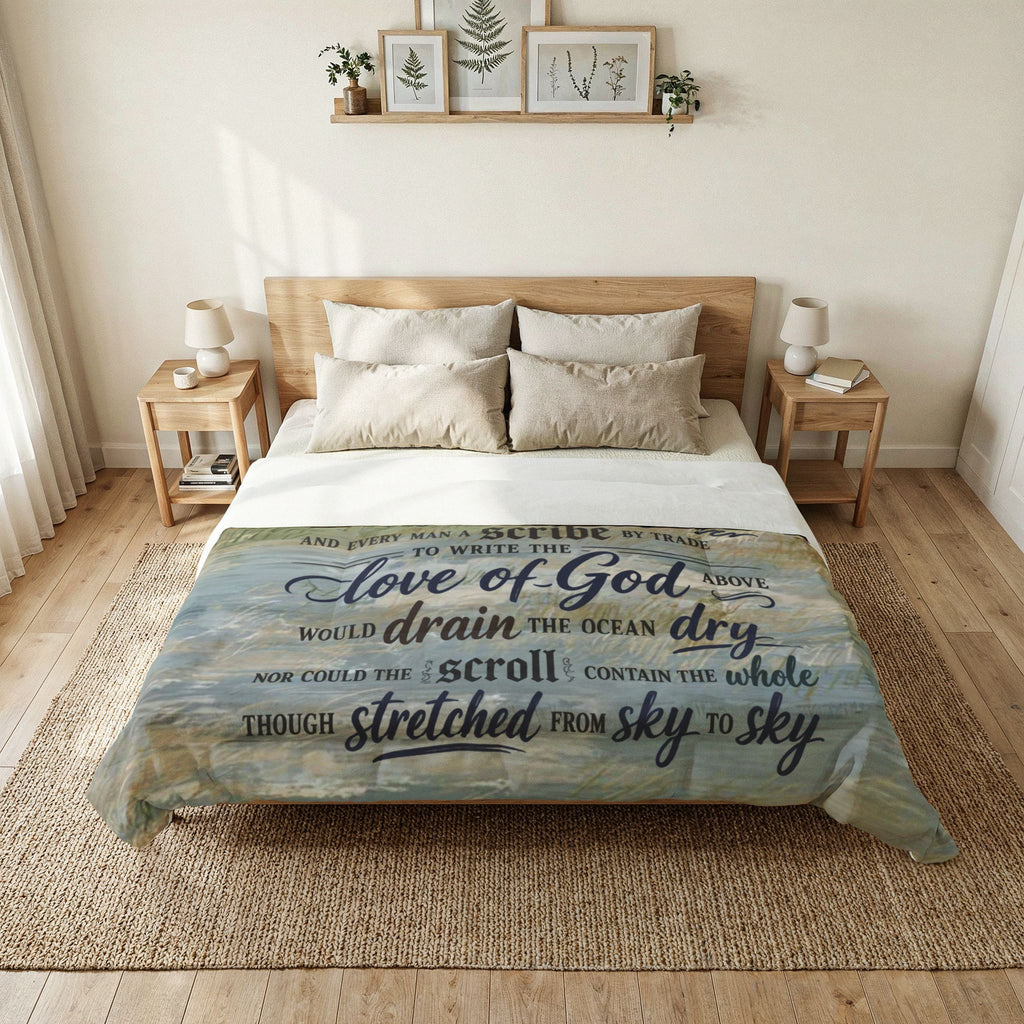 Beach Waves Scripture Comforter – "Love of God" Quote Cotton Comforter