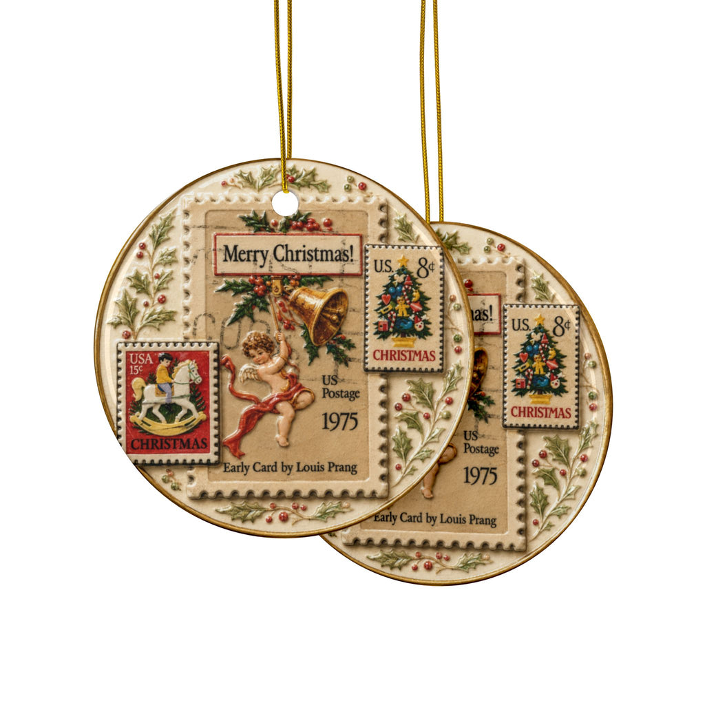 Vintage Christmas Stamps Christmas Ornaments, 2-Side Print, (1pc, 3pcs, 5pcs, 10pcs)