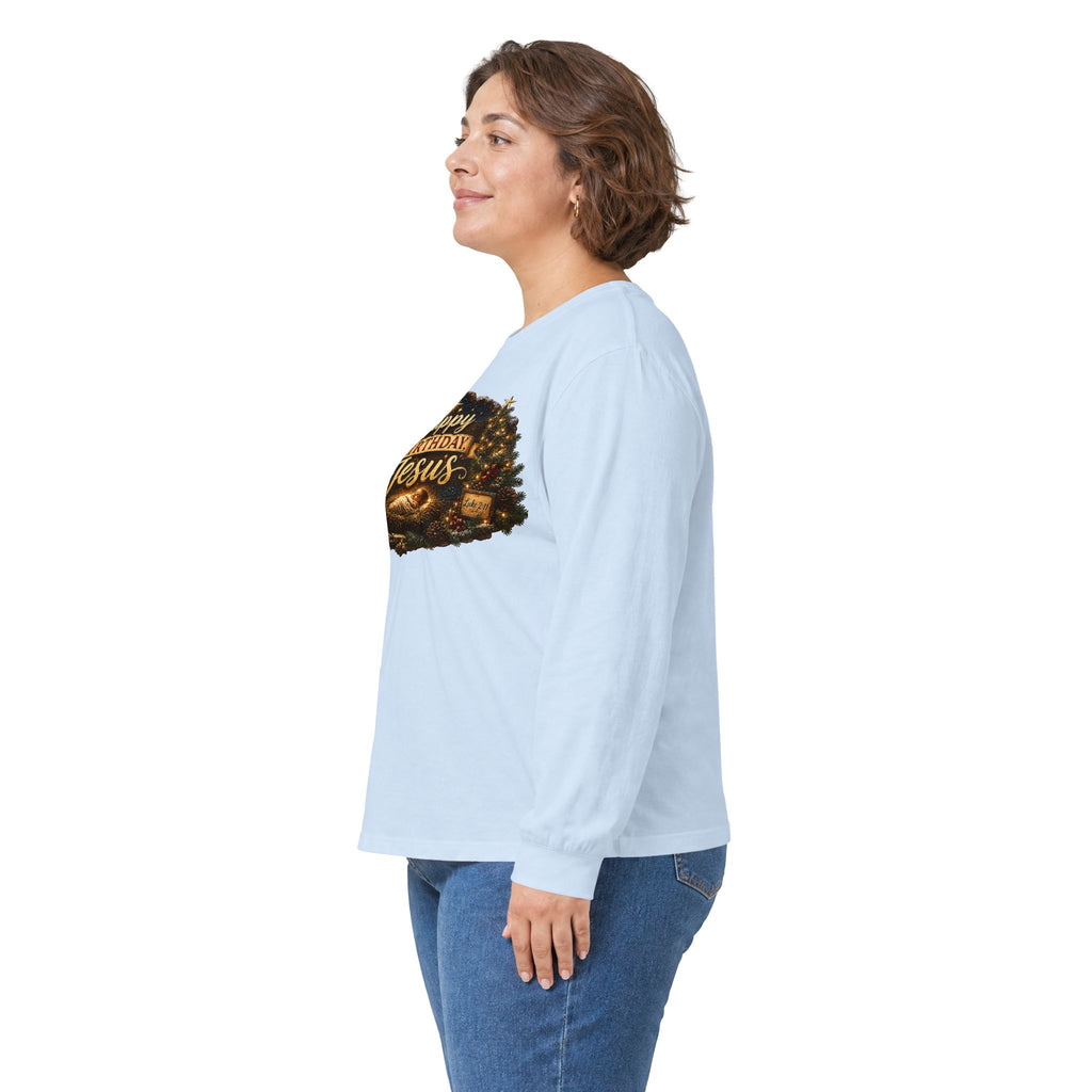 Happy Birthday Jesus Long Sleeve Tee | Nativity Christmas Religious Tee
