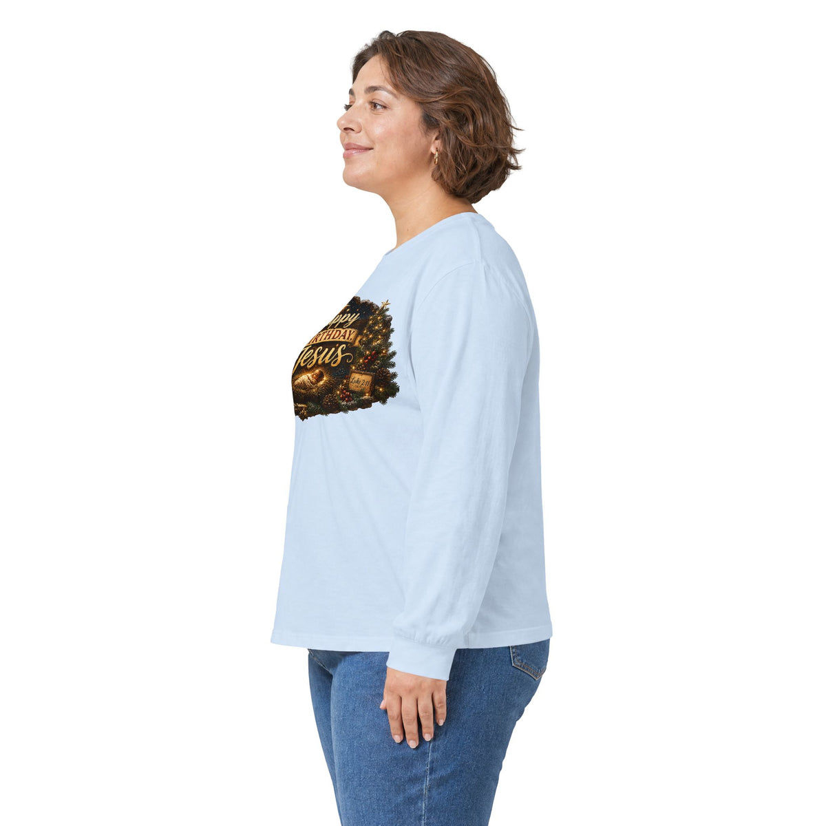 Happy Birthday Jesus Long Sleeve Tee | Nativity Christmas Religious Tee
