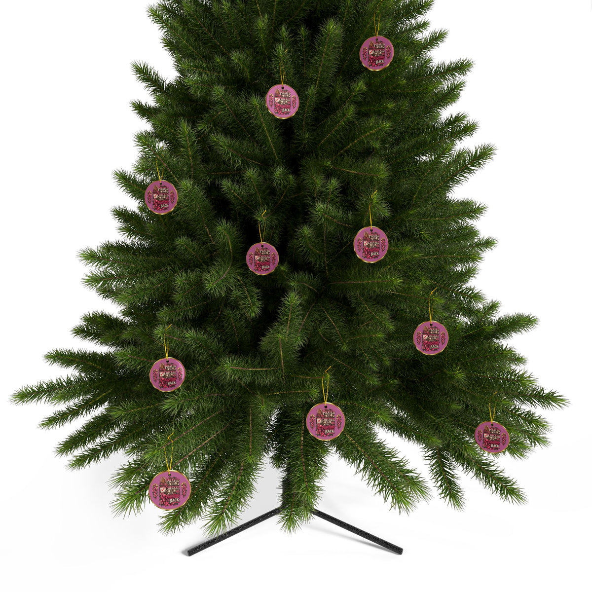 Prayed Up, Checked Up, and Fighting Back Breast Cancer Awareness Christmas Ornaments, 2-Side Print, (1pc, 3pcs, 5pcs, 10pcs)