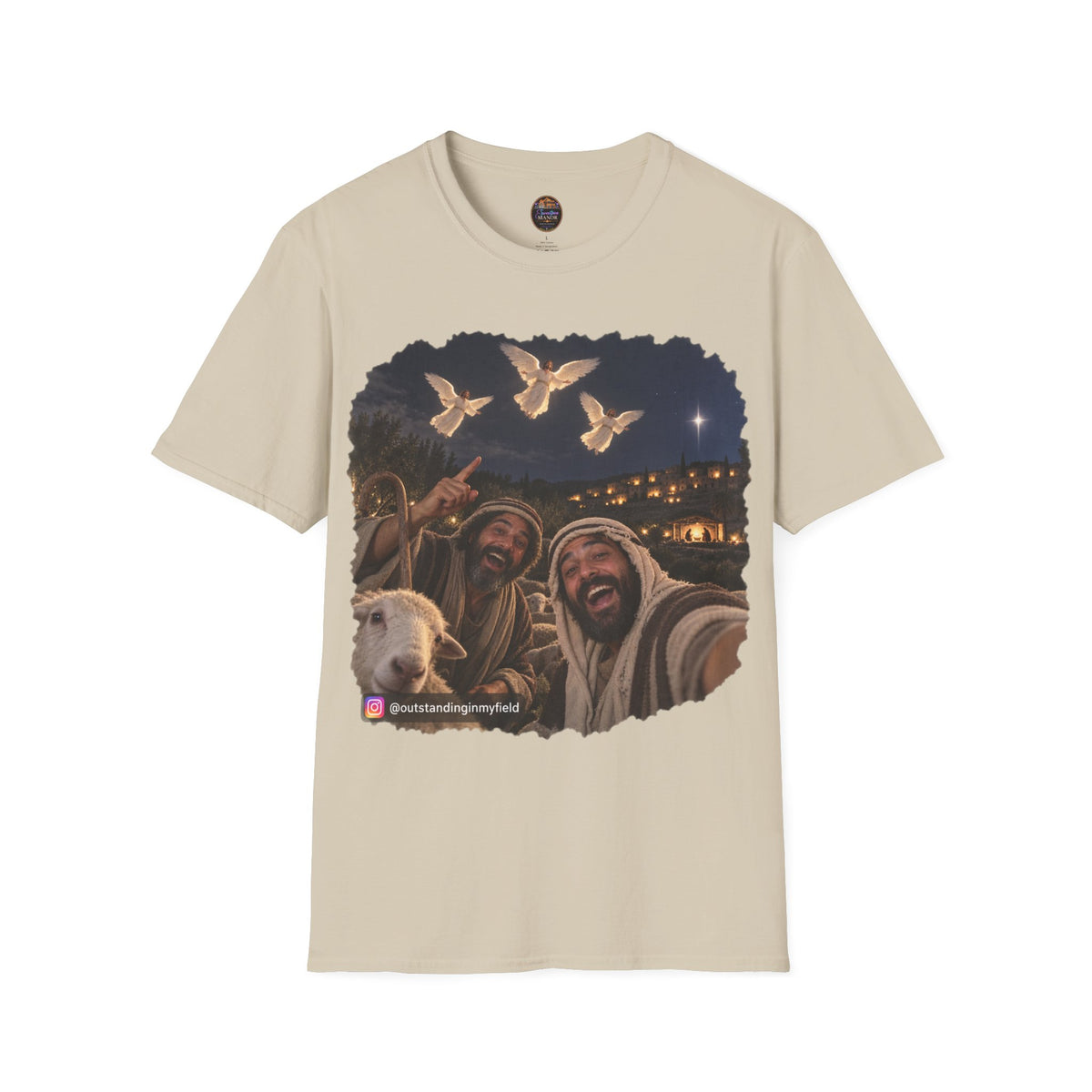 Shepherds Outstanding in the Field Christian Humor Unisex Softstyle Christmas T-Shirt