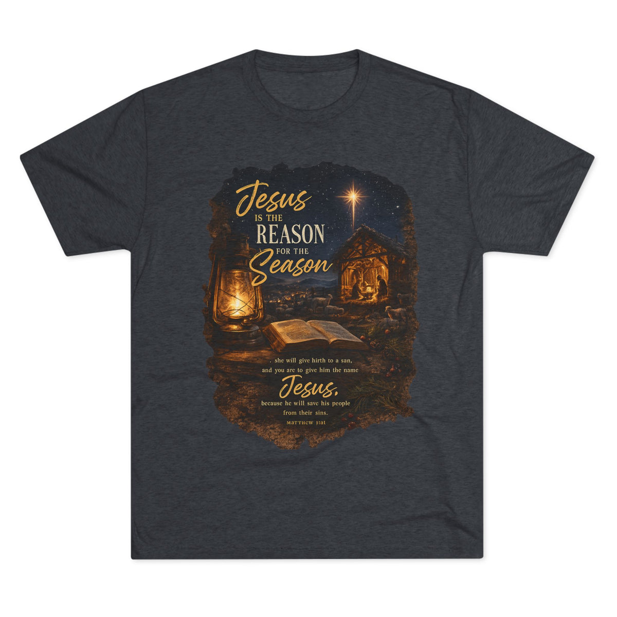 Jesus Is the Reason Season T-Shirt | Nativity Lantern Christmas Tee