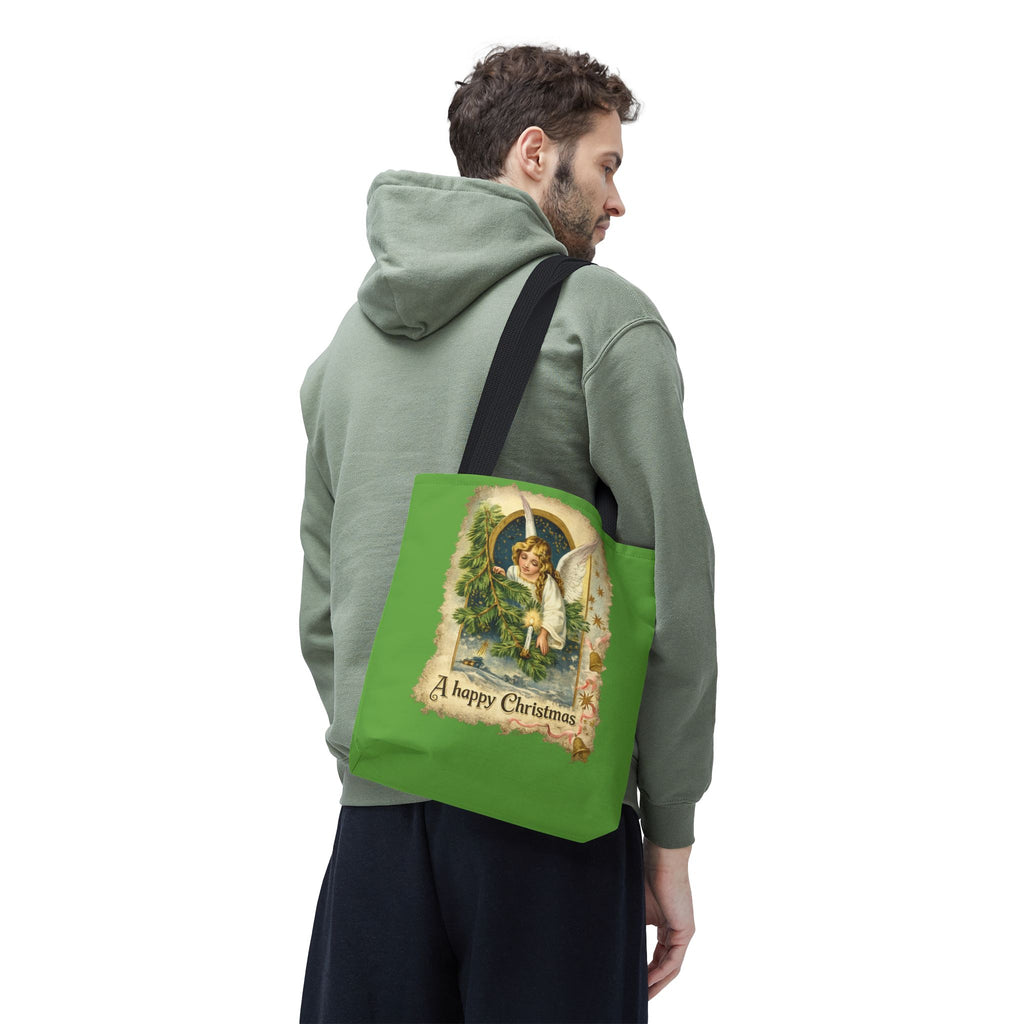 Vintage Angel Christmas Tote Bag — "A Happy Christmas" Holiday Shopper