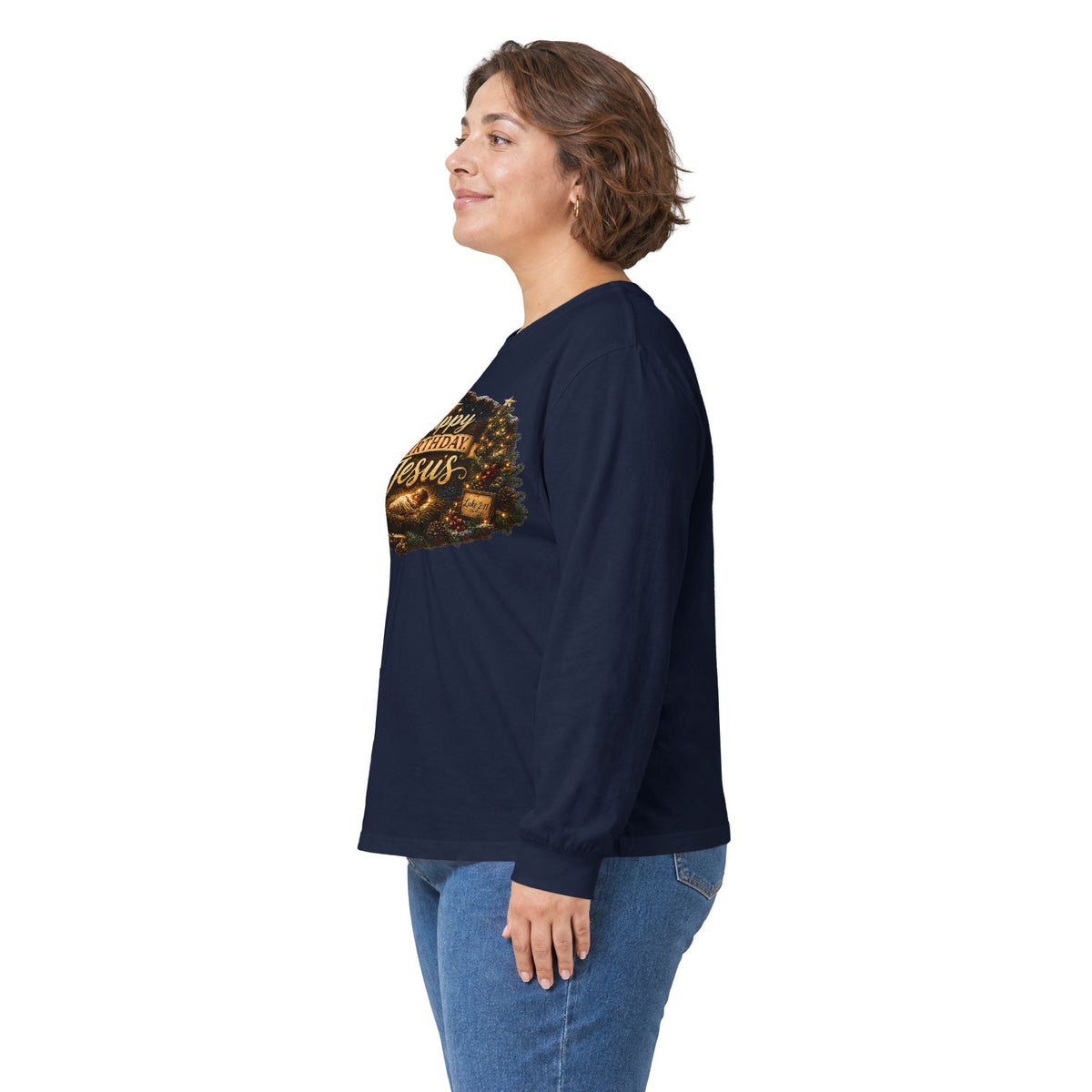 Happy Birthday Jesus Long Sleeve Tee | Nativity Christmas Religious Tee