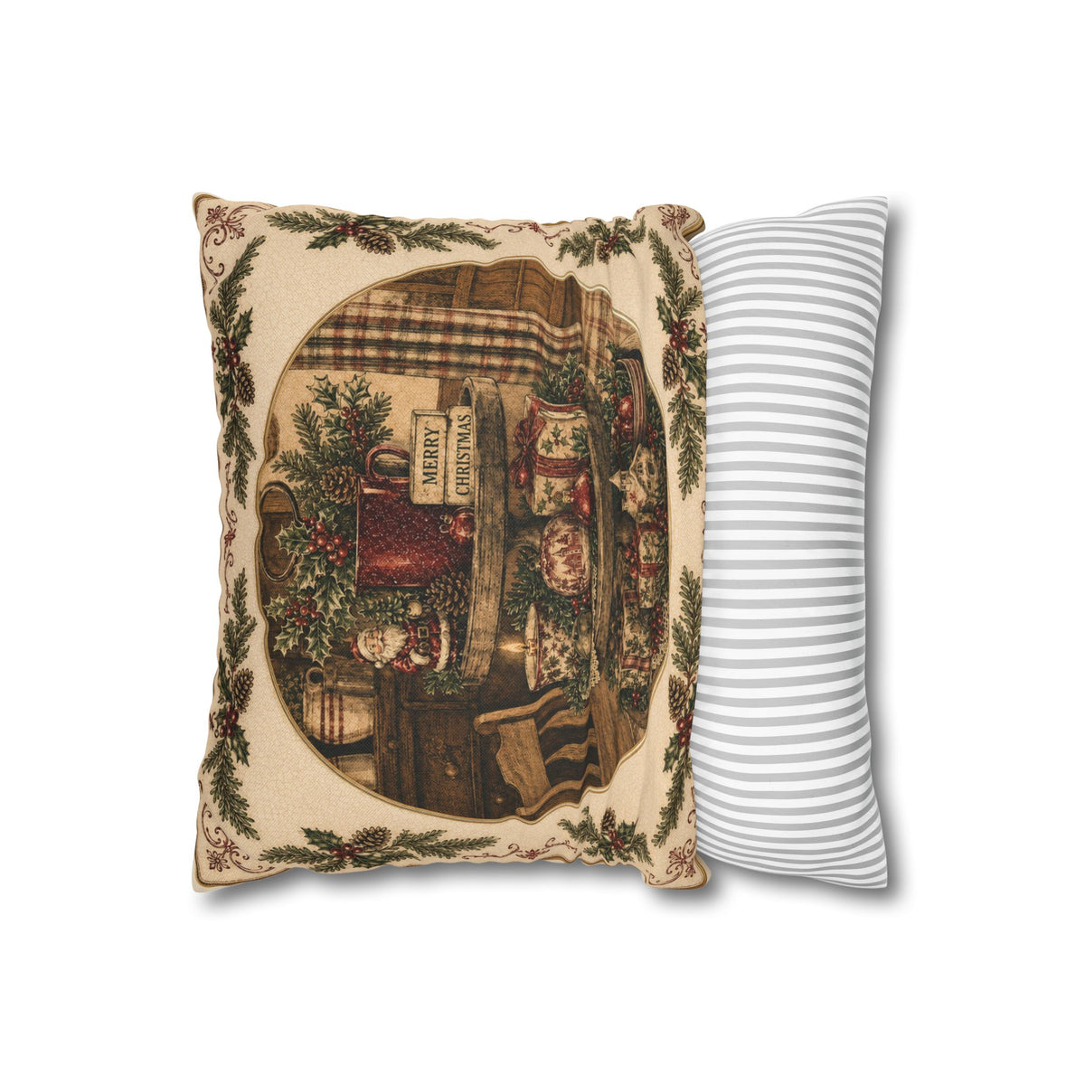 Christmas Country Kitchen Pillowcase — "Merry Christmas" Decorative Throw Pillow Cover