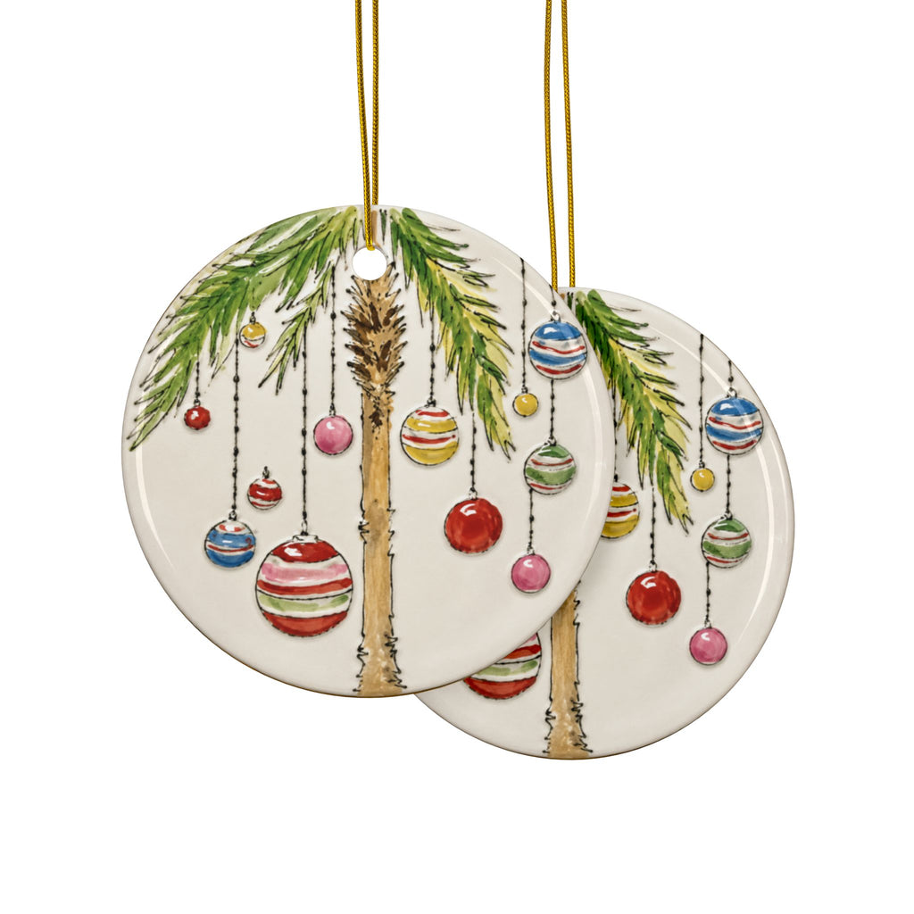 Hand Painted Palm Tree Ornaments Ceramic Ornament | Double-Sided Holiday Decoration