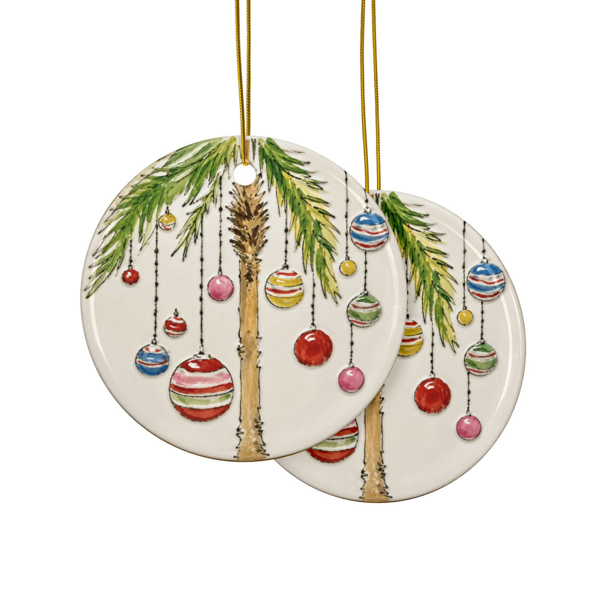 Tropical Holiday Ceramic Christmas Ornaments, 2-Side Print, (1pc, 3pcs, 5pcs, 10pcs)