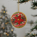 Poinsettia Plaid Ceramic Ornament — Double-Sided Christmas Tree Decoration