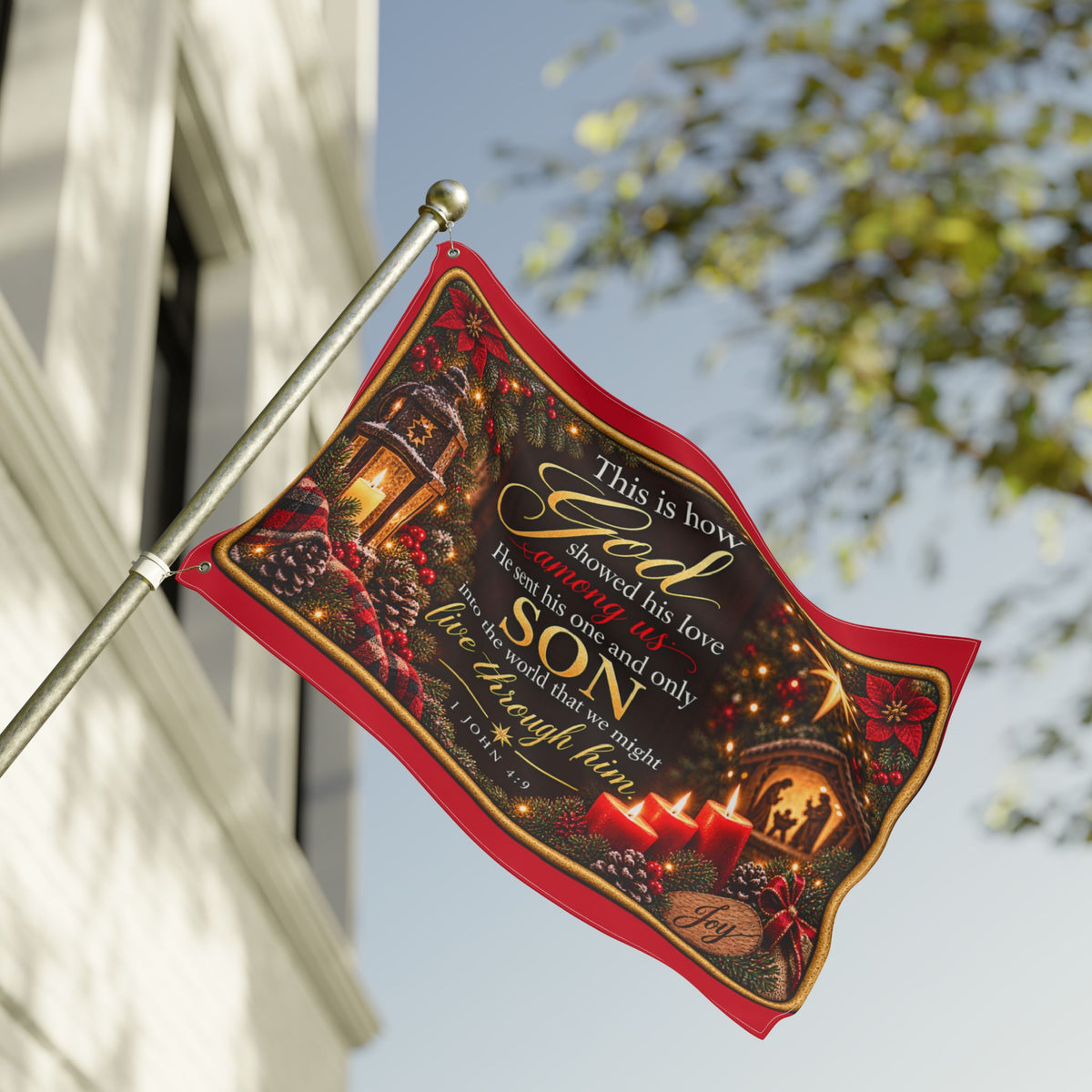 Christmas Nativity Scripture Flag Double Sided | John 3:16 Holiday Outdoor Flag