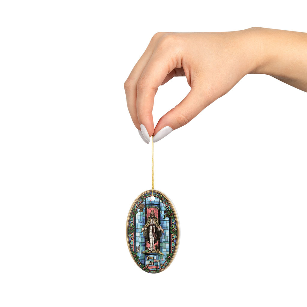 Oval Stained Glass Jesus Ceramic Ornaments, 2-Side Print