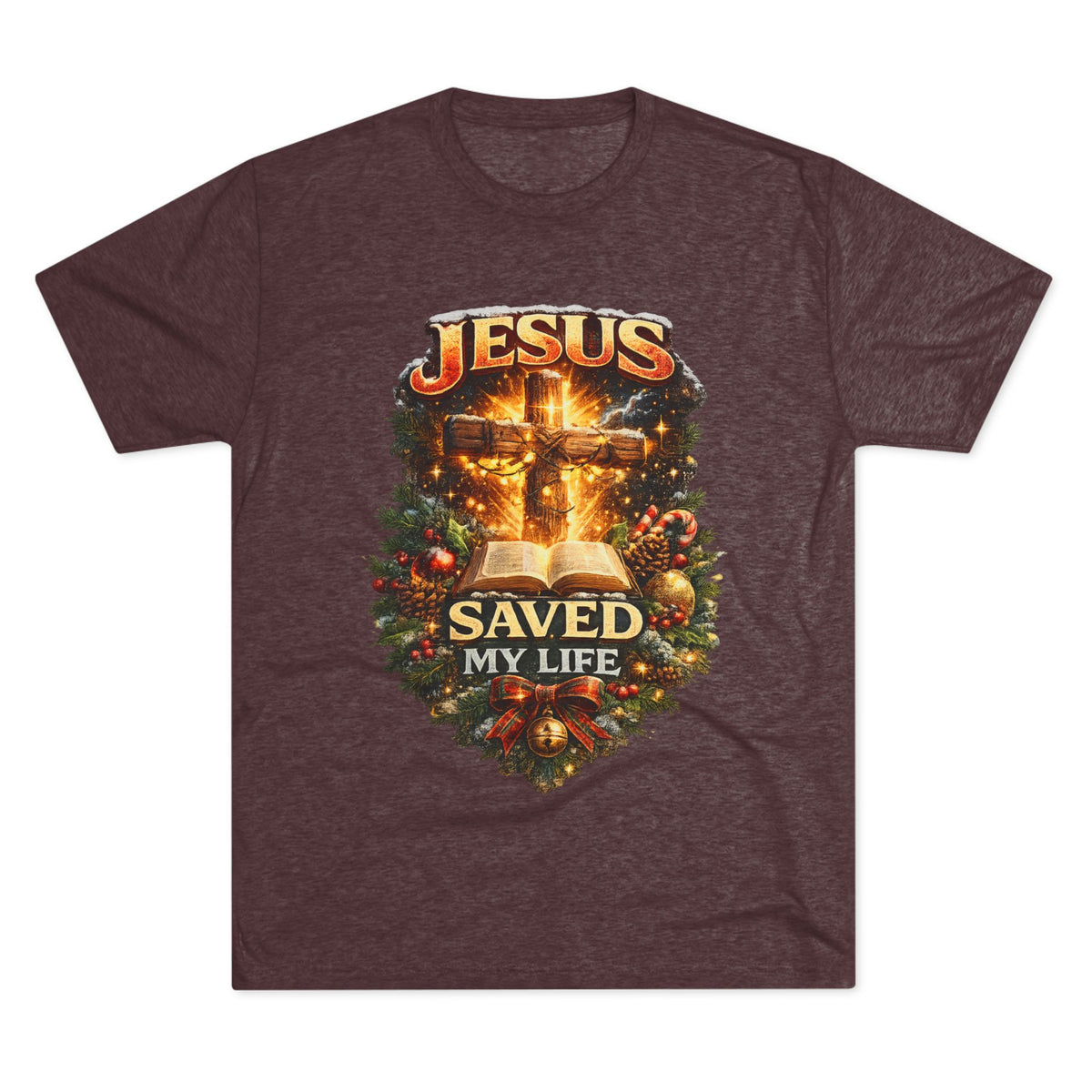 Jesus Saved My Life T-Shirt | Christian Cross Bible Christmas Wreath