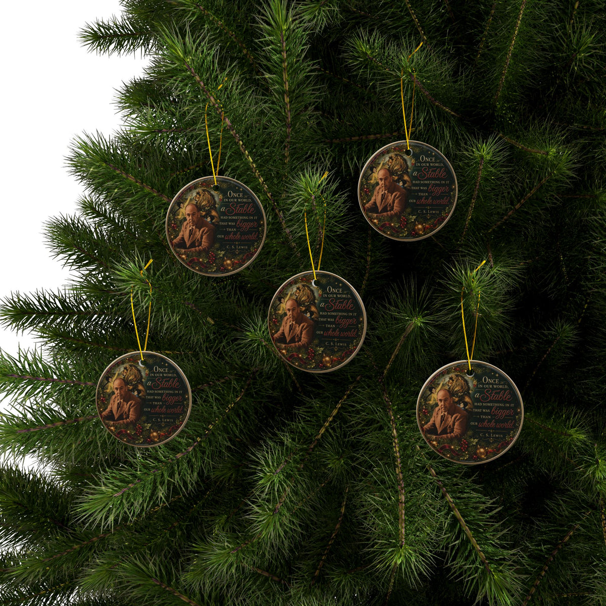 CS Lewis Stable Quote Christmas Ornaments, 2-Side Print, (1pc, 3pcs, 5pcs, 10pcs)