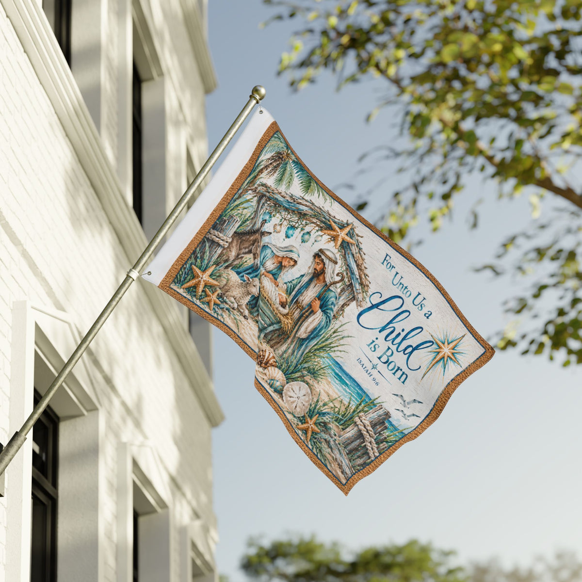Beachy Unto us a Child is Born  Nativity Double Sided Flag