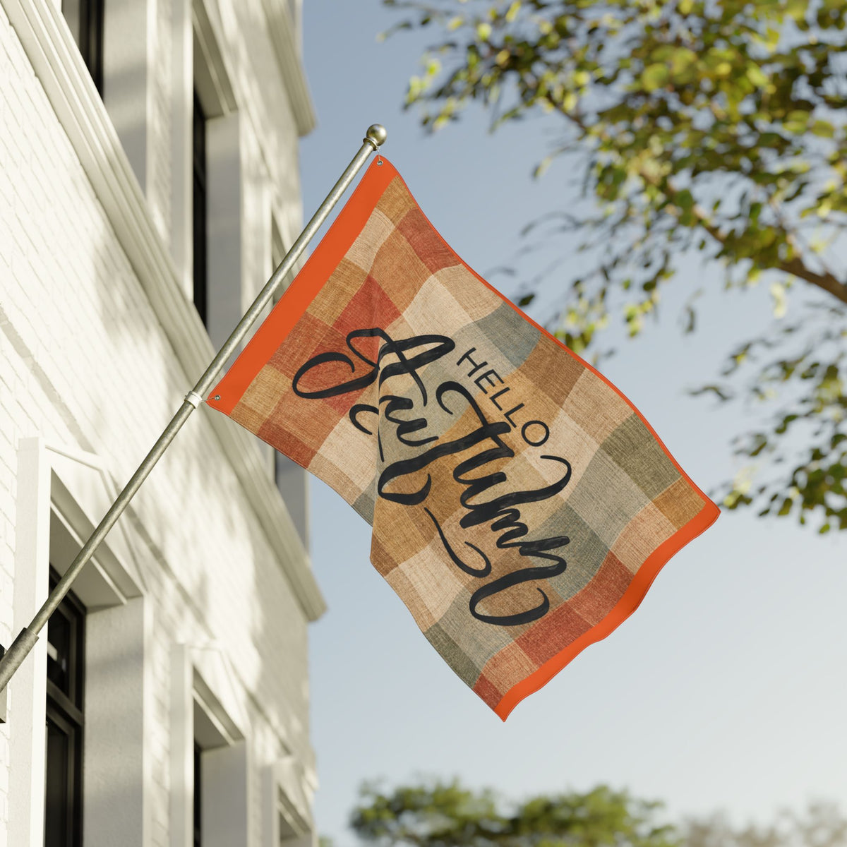 Hello Autumn Plaid Flag - Double-Sided Fall House Banner