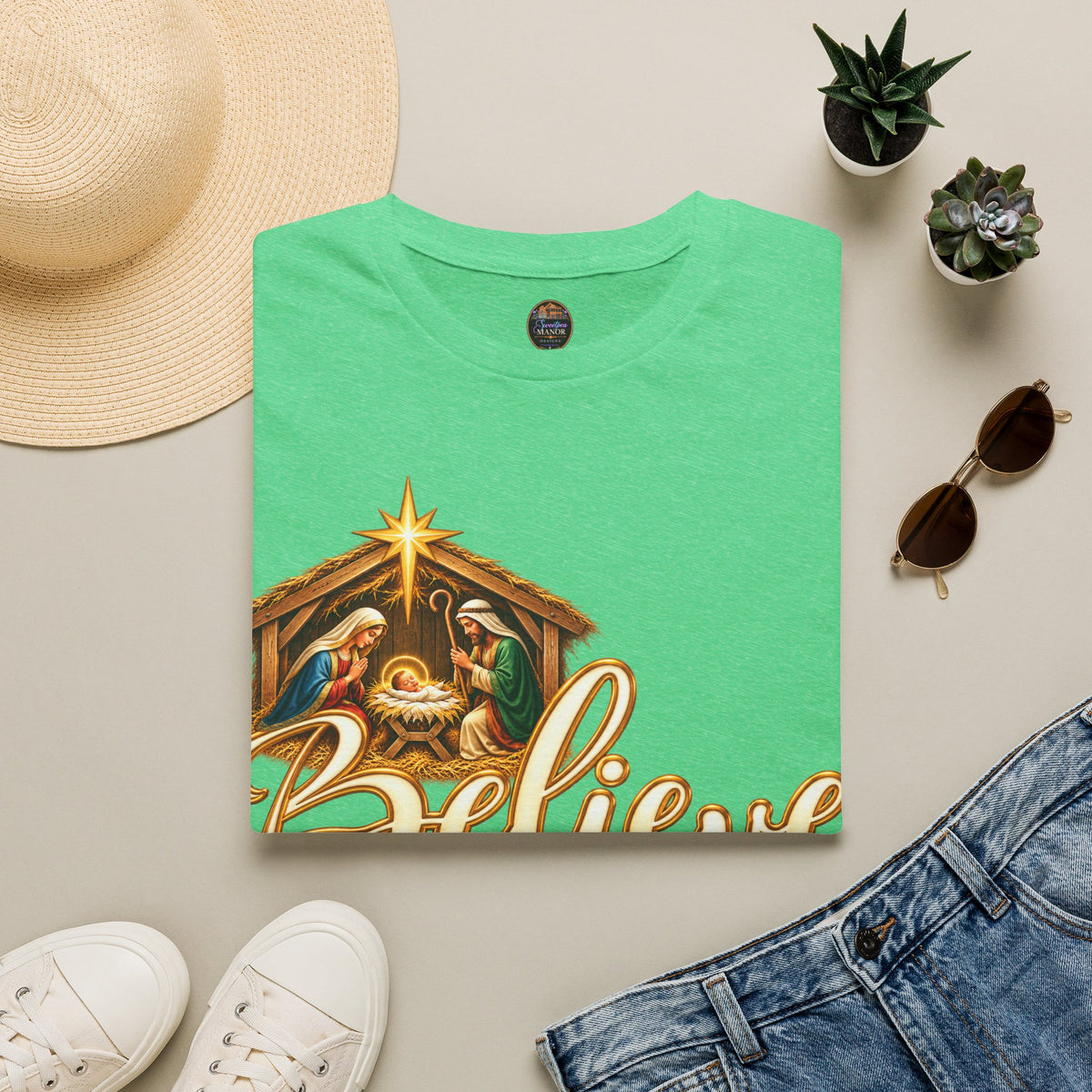 Nativity Manger Believe T-Shirt | Christmas Religious Holiday Tee