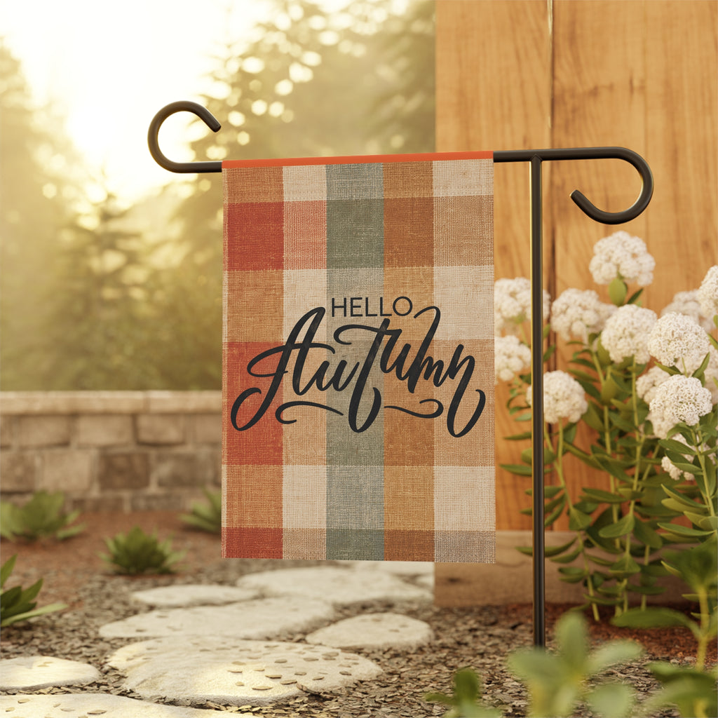 Hello Autumn Plaid Garden Flag – Fall Yard & House Banner