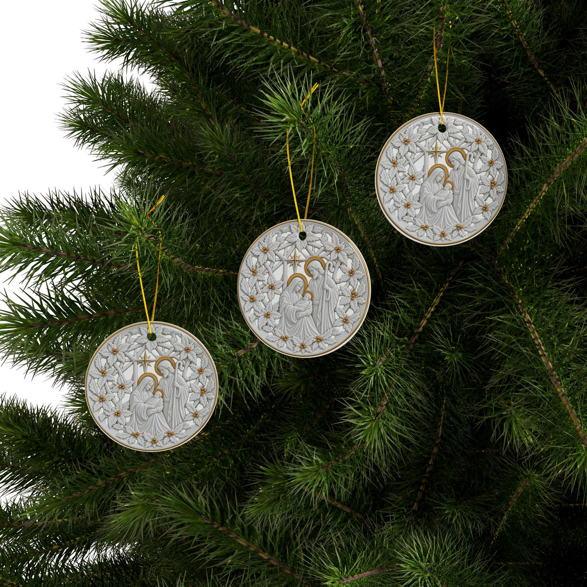 Nativity Scene Ceramic Ornament | Round Two-Sided Christmas Ornament