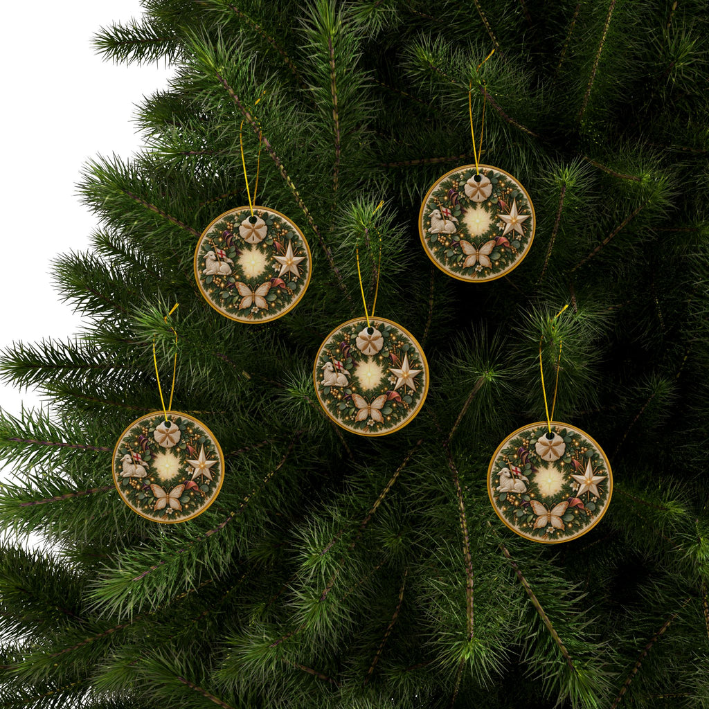 Advent Wreath Ceramic Christmas Ornaments, 2-Side Print, (1pc, 3pcs, 5pcs, 10pcs)