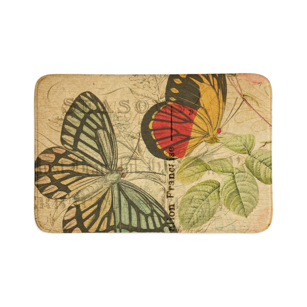 Vintage French Postcard Butterfly Bath Mat 3-Piece Set