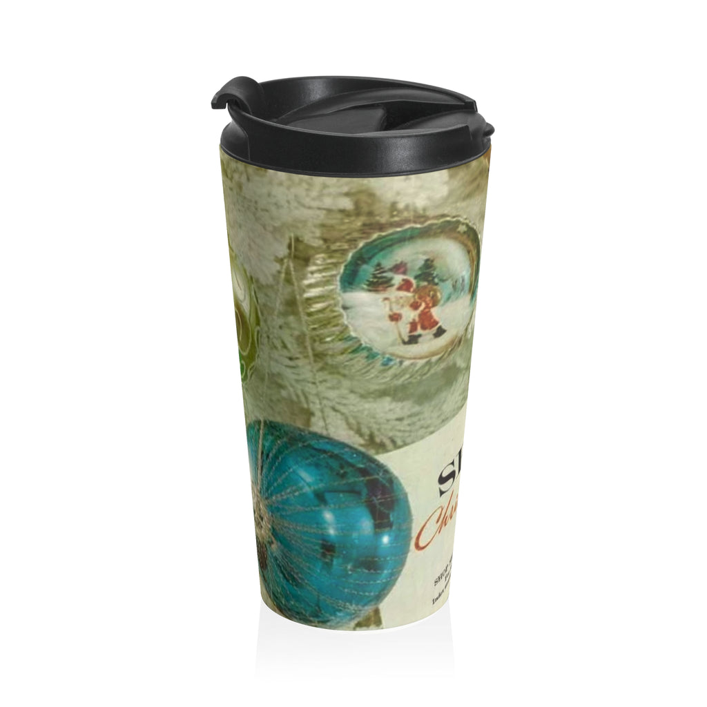 Vintage Christmas Ornaments Travel Mug | Retro Holiday Baubles Thermos