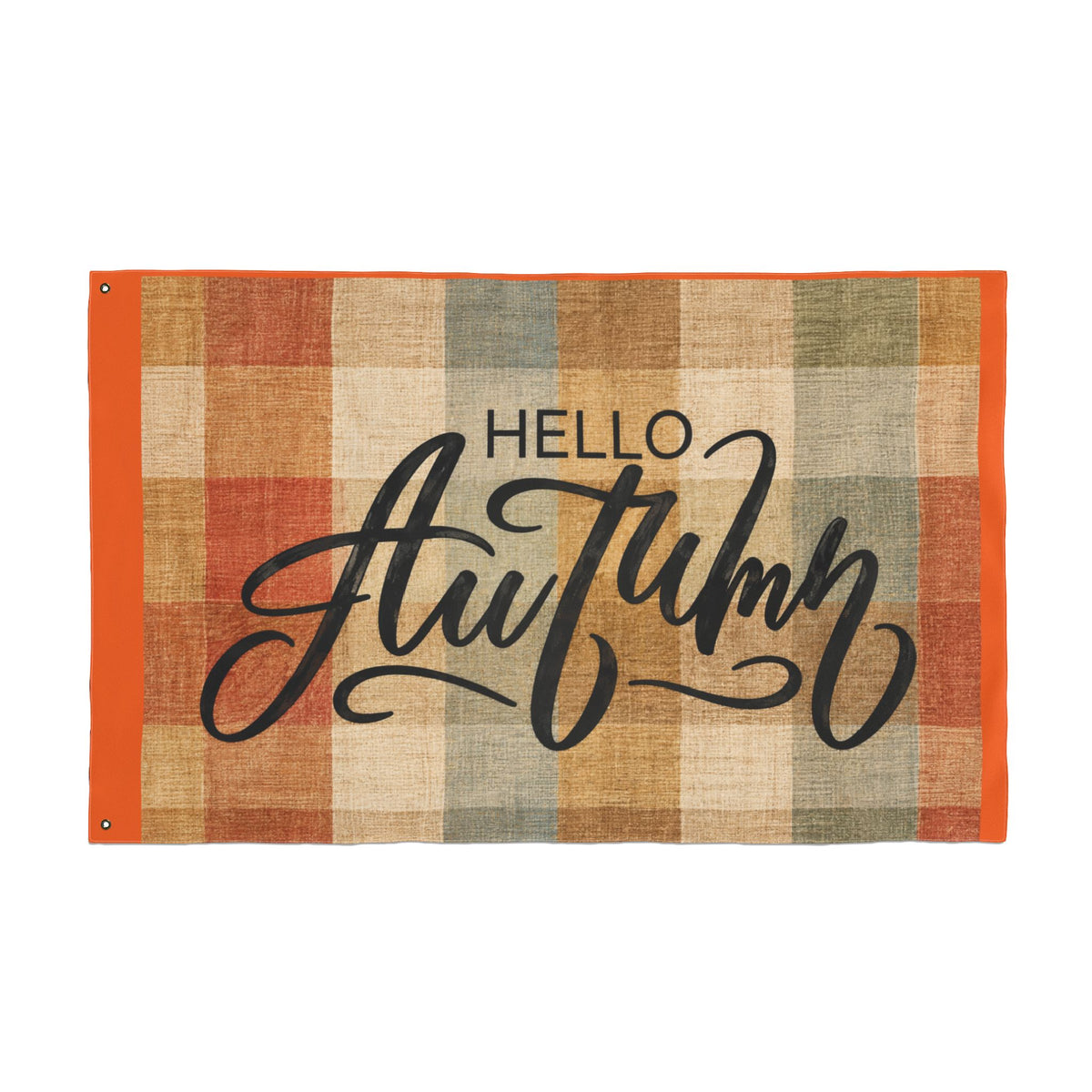 Hello Autumn Plaid Flag - Double-Sided Fall House Banner