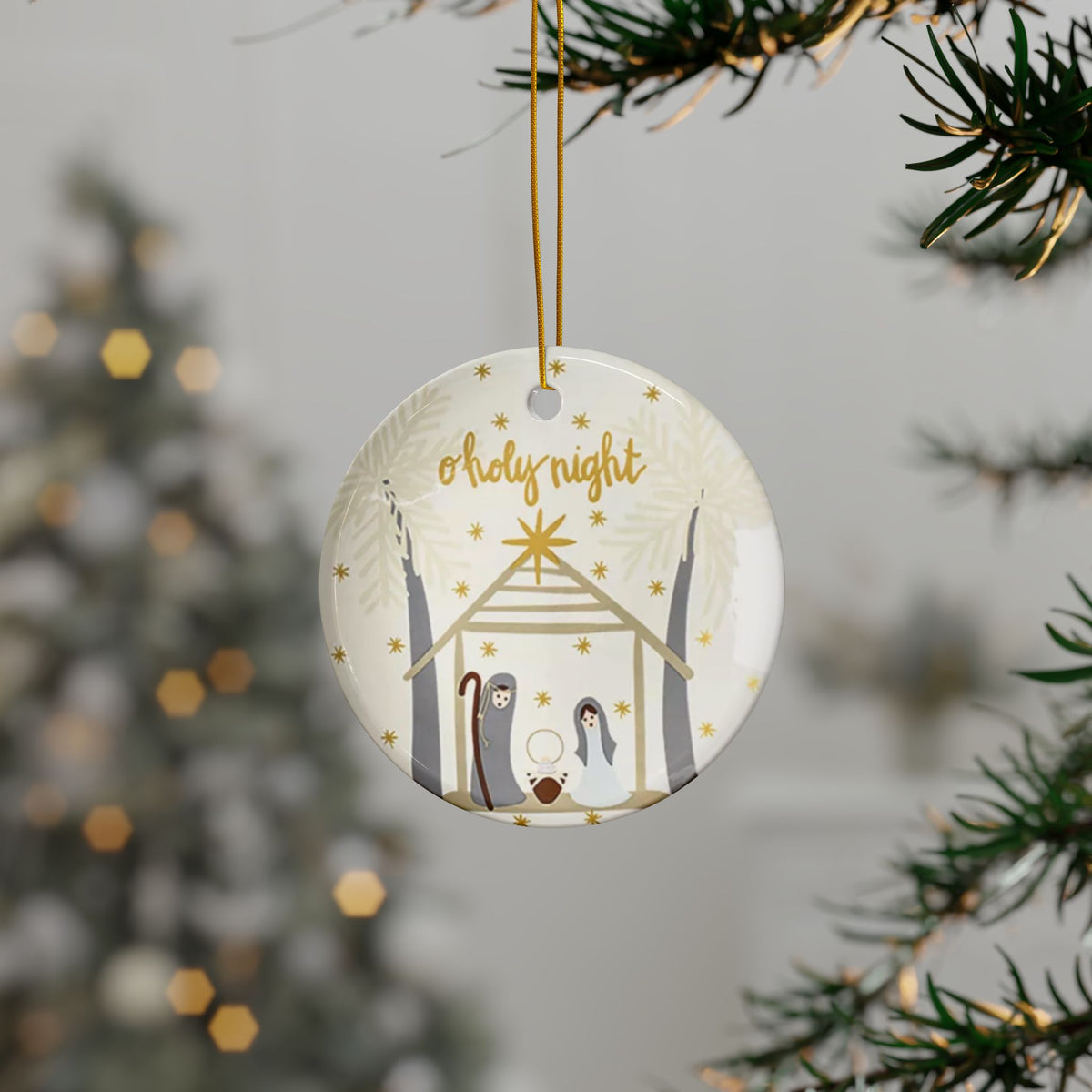 O Holy Night Nativity Ceramic Christmas Ornaments, 2-Side Print, (1pc, 3pcs, 5pcs, 10pcs)