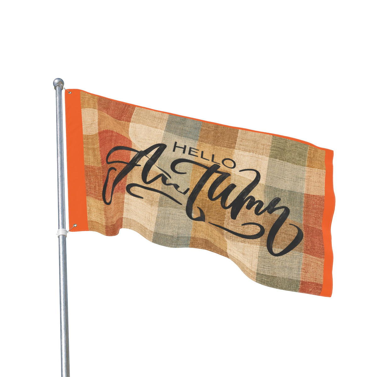 Hello Autumn Plaid Flag - Double-Sided Fall House Banner