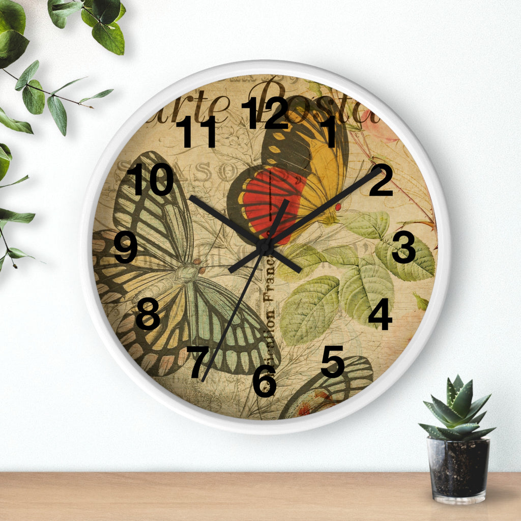 Vintage French Postcard Butterfly Wall Clock