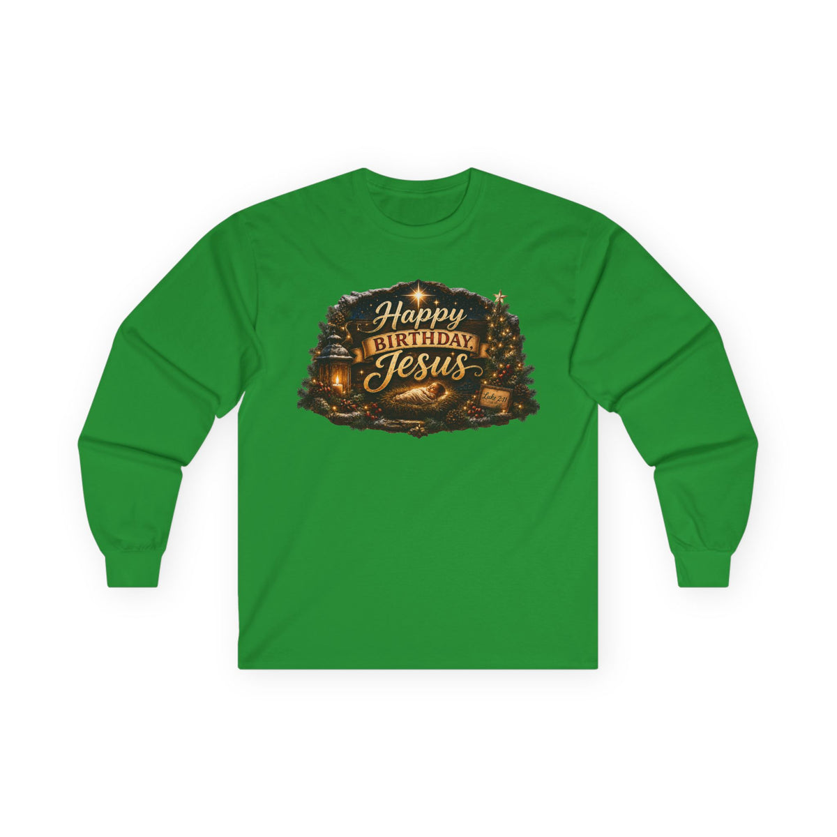 Happy Birthday Jesus Long Sleeve Tee | Nativity Christmas Religious Tee