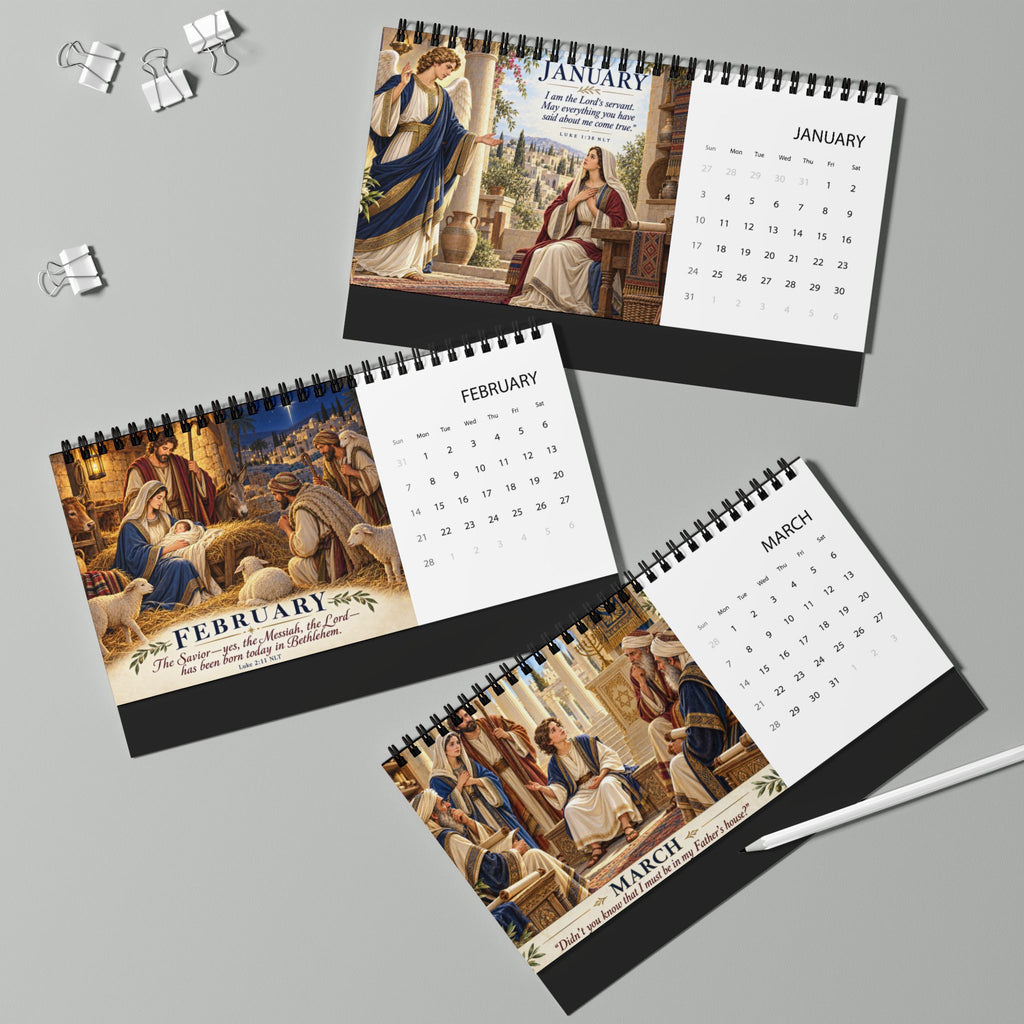 Life of Jesus Scripture Desktop Calendar (2027 grid)