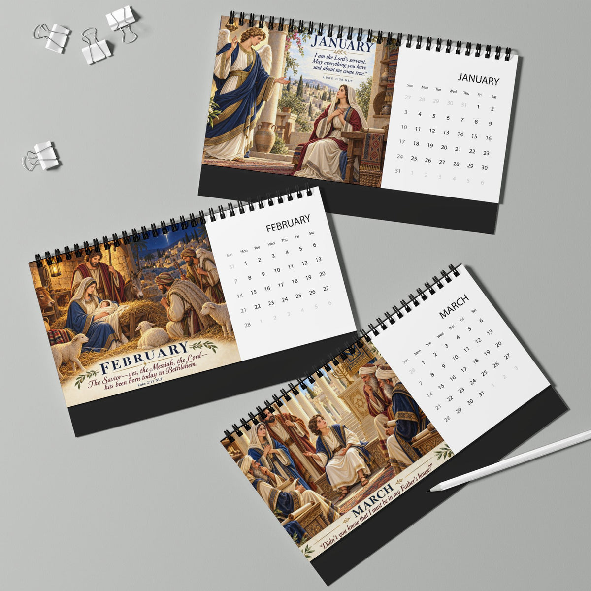 Life of Jesus Scripture Desktop Calendar (2027 grid)
