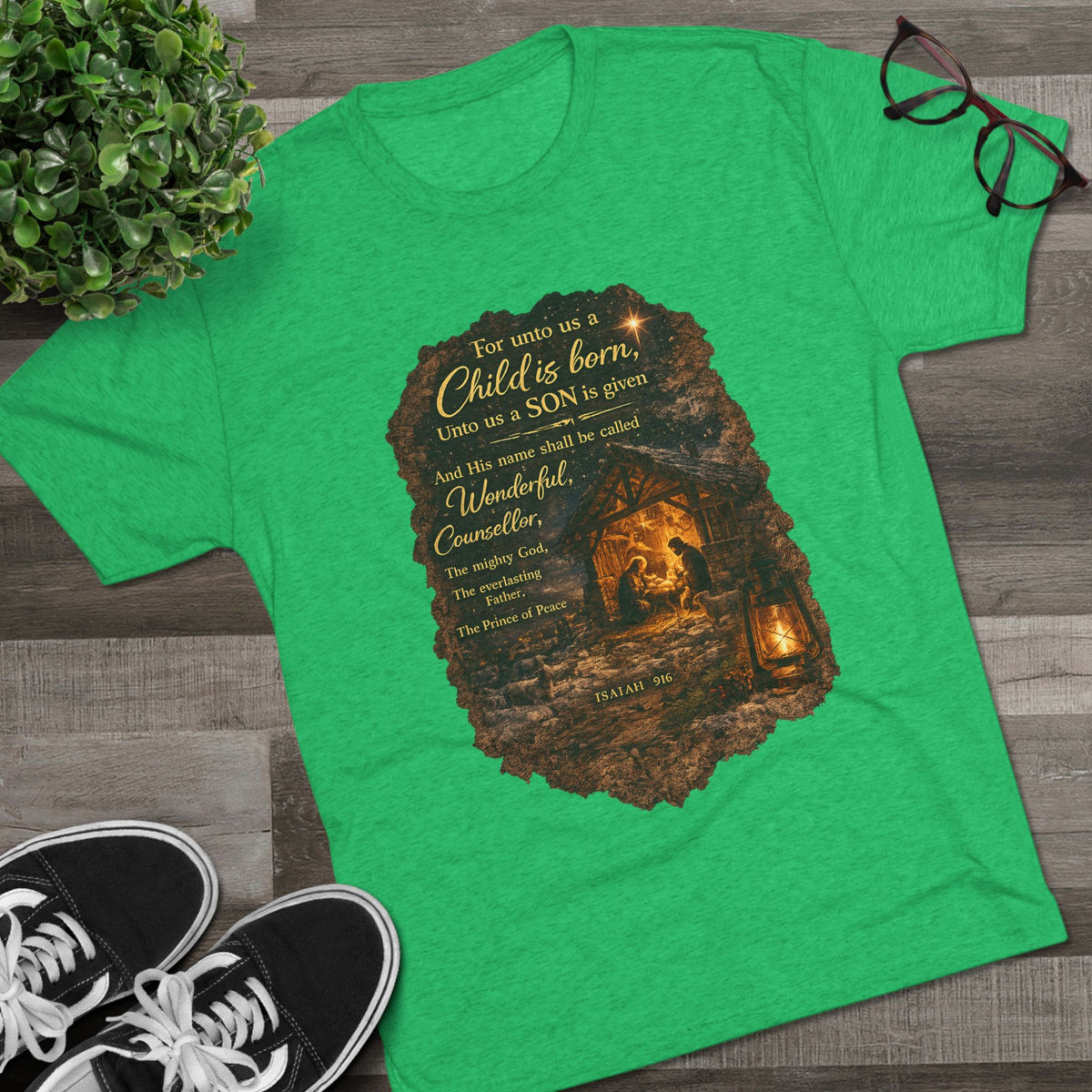 Child Is Born Nativity Scene T-Shirt | Christmas Bible Verse