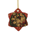 Vintage 1940s newsprint ceramic Ceramic Santa Christmas Ornament in snowflake shape