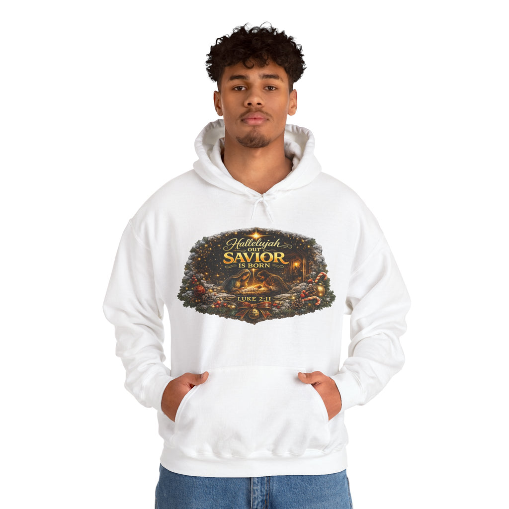 Hallelujah Savior of the World hoodie | Christmas nativity wreath design