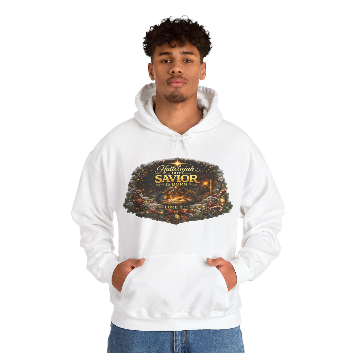 Hallelujah Savior of the World hoodie | Christmas nativity wreath design