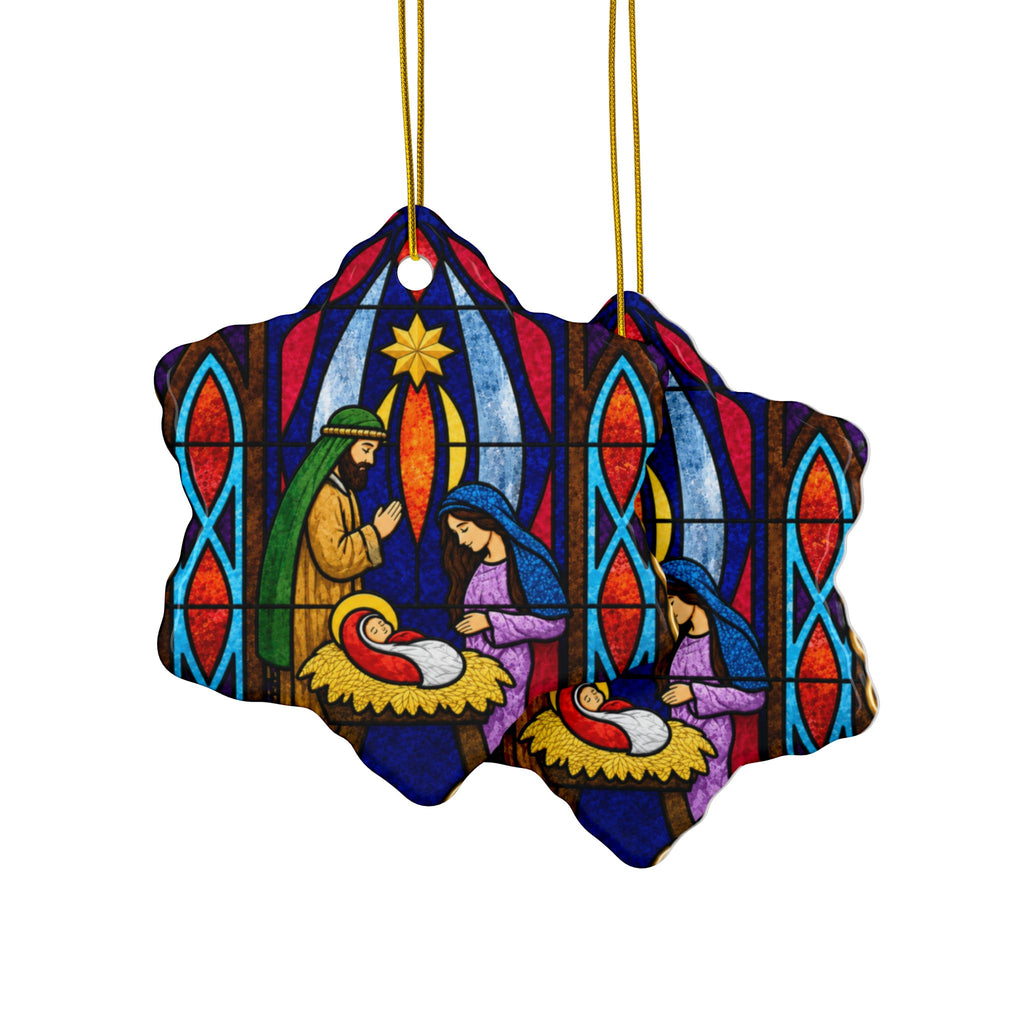 Nativity Stained Glass Ornament Ceramic Ornament | Christmas Hanging Decoration
